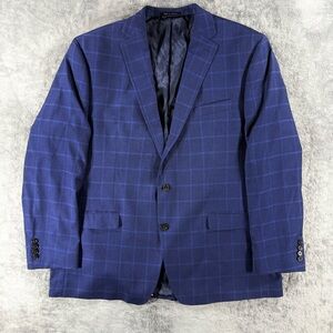 Lauren Ralph Lauren 48L Navy Blue Windowpane Sports Coat Blazer Suit Jacket